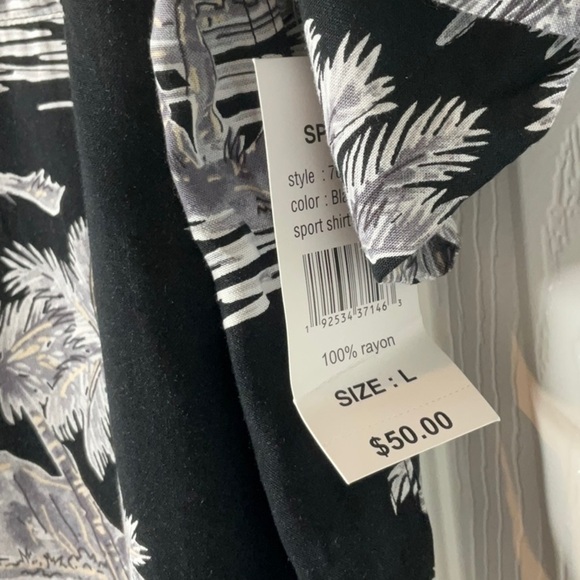 Campia Mens Shirt Black Floral Hawaiian Button Up Size L - Picture 6 of 11